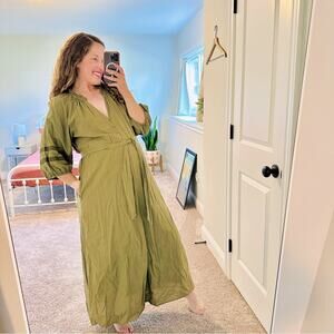 Xirena Olive Green Cotton Long Sleeve Maxi Dress Large